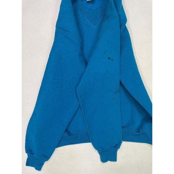 VINTAGE Russell Athletic Blank Crewneck Sweatshirt Men Large Blue USA 80s - Picture 5 of 9